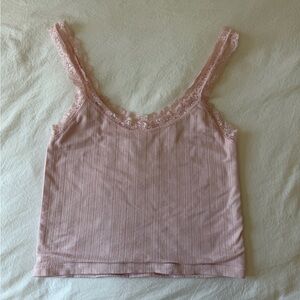 Lace-Trim Ribbed Camisole - Light Pink